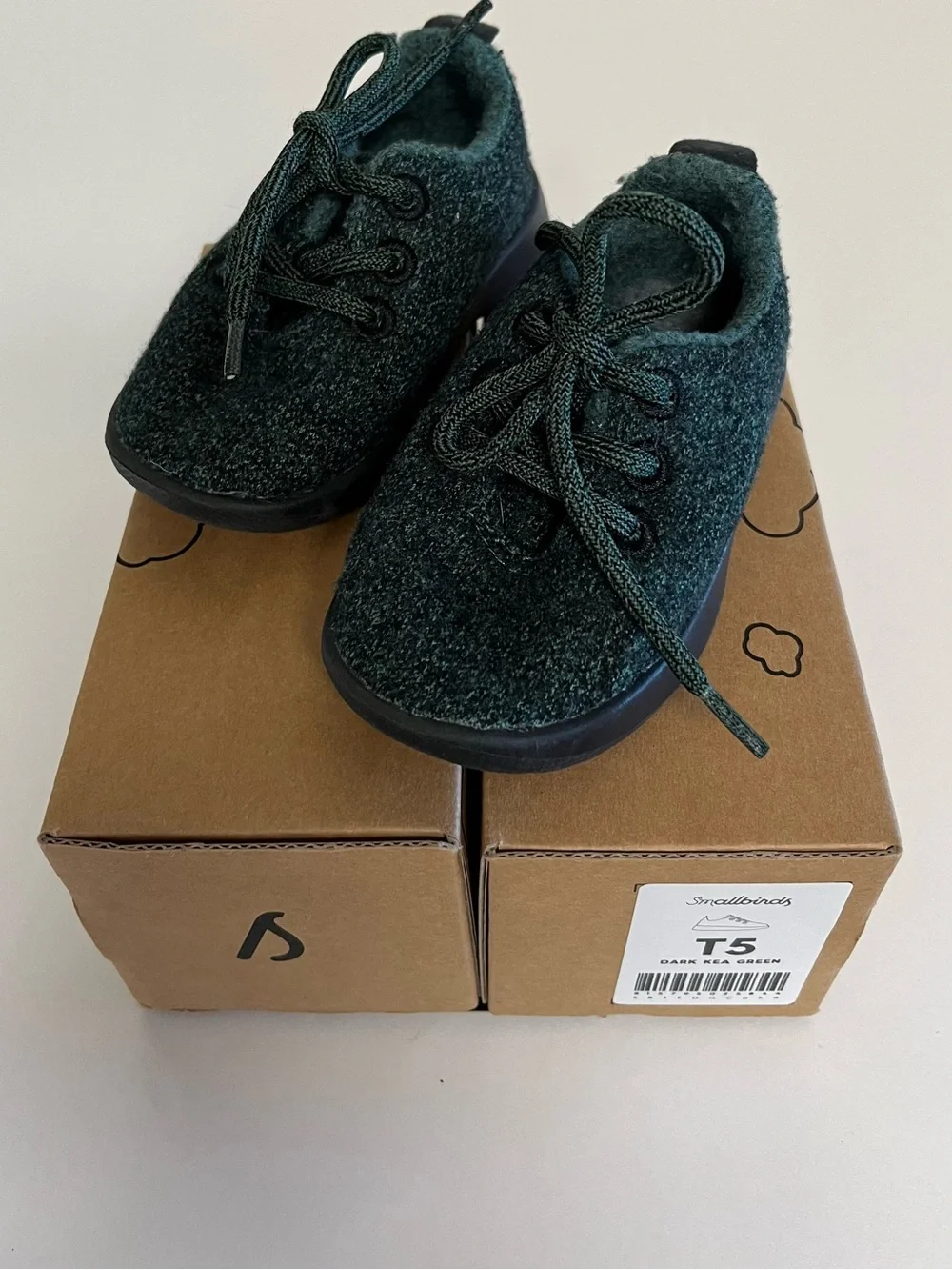 allbirds Kids Dark Green Wool Lace-Up Shoes, size T5.